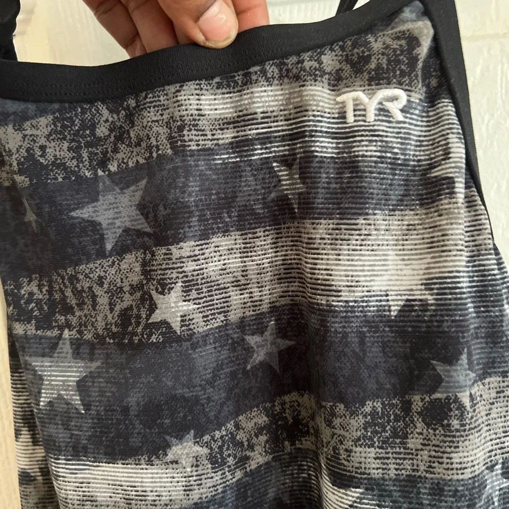 TYR American Dream Diamond Fit One Piece Swimsuit Size 38 open back Blue Gray - Picture 8 of 11